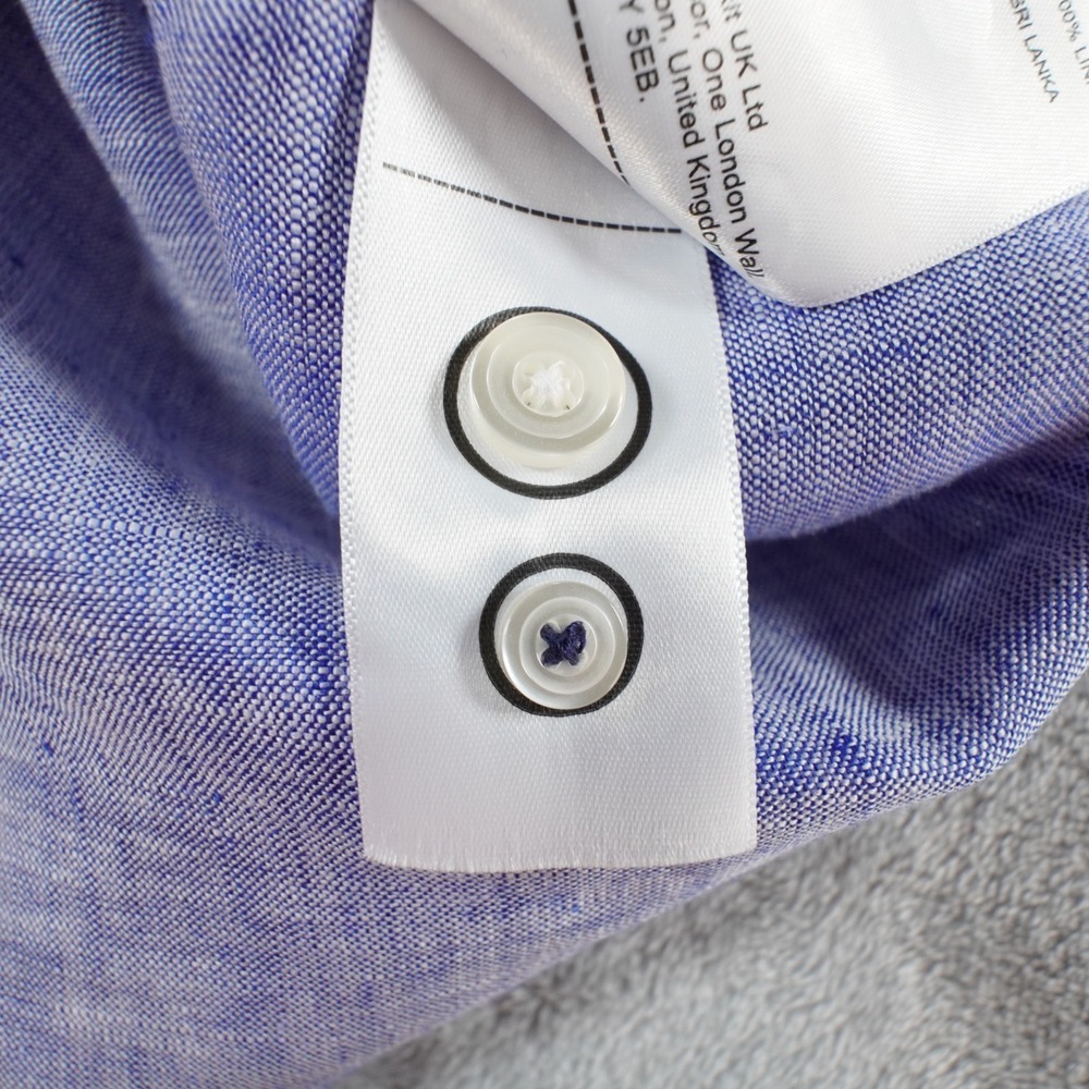 Untuckit Linen Button Up Shirt Large Slim Fit Blue Wrinkle Resistant Long Sleeve - Picture 10 of 13